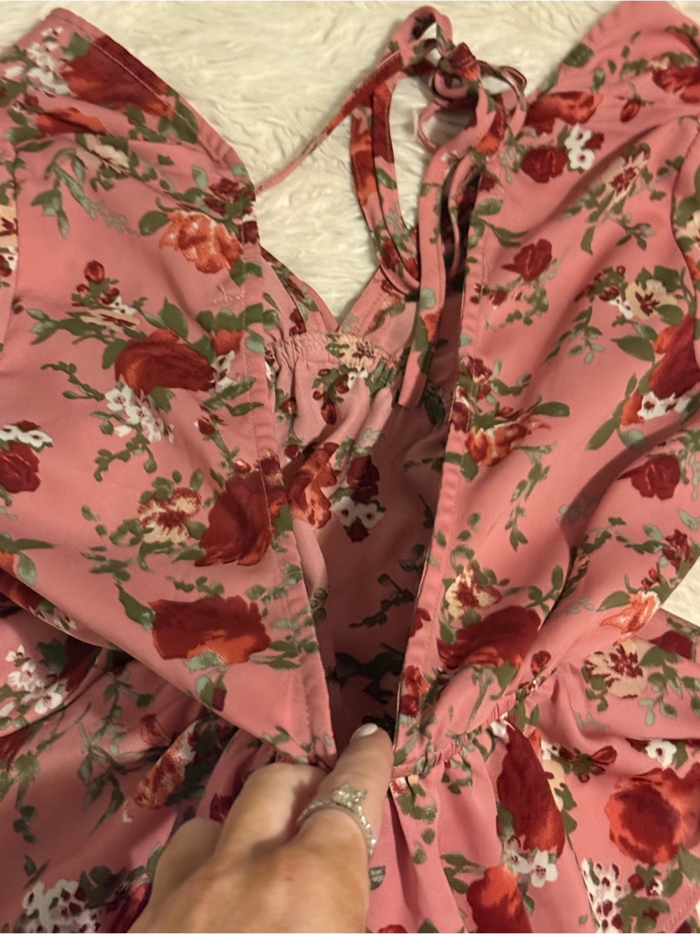Boohoo size 4 floral ruffled burgundy pink maxi dress with slits on sides boho - Picture 9 of 11